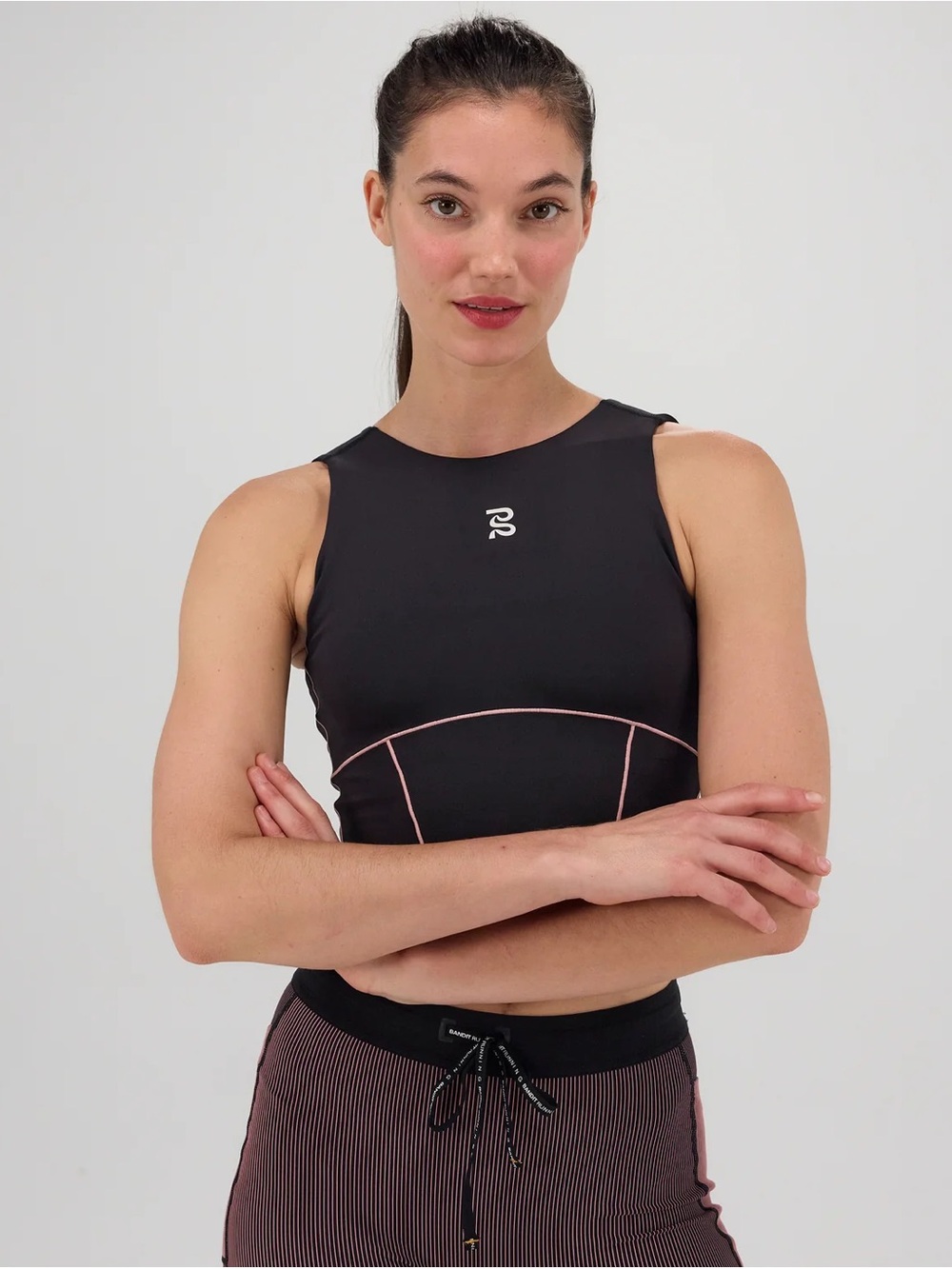 Bandit STAMINA™ POP STITCH VOLTA™ CROP - BLACK / MAUVE RACER TOP